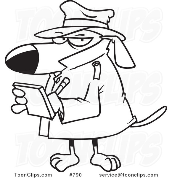 Cartoon Line Art Design of a Watch Dog Detective Taking Notes