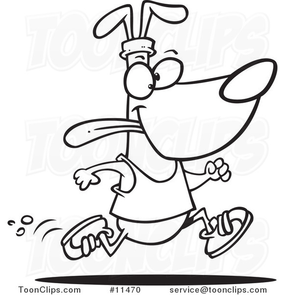 Cartoon Line Drawing of a Dog Jogging