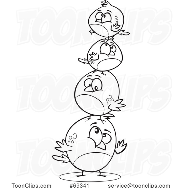 Cartoon Lineart Bird Family in a Stack