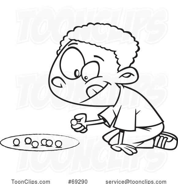 Cartoon Lineart Boy Playing with Marbles