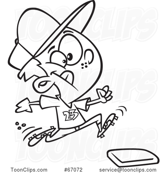 Cartoon Lineart Boy Running to a Baseball Base