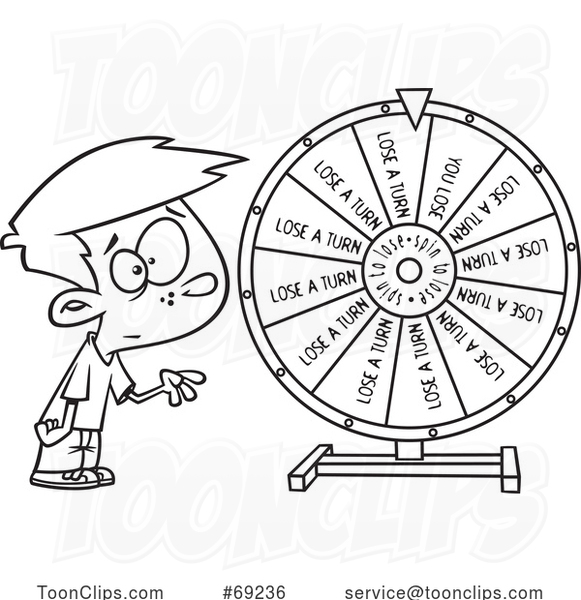 Cartoon Lineart Boy Spinning a Wheel