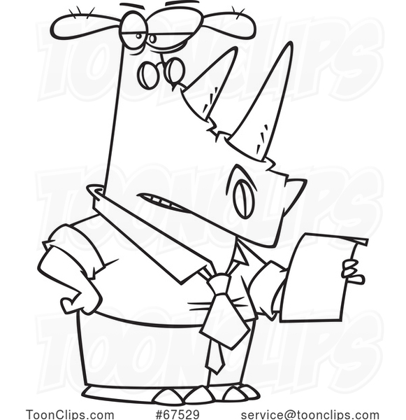 Cartoon Lineart Business Rhino Reading a Letter