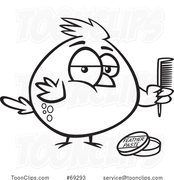 Cartoon Lineart Cardinal Bird with Feather Paste and a Comb