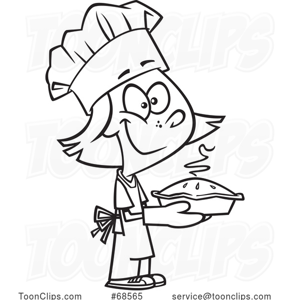 Cartoon Lineart Chef Girl with a Fresh Pie