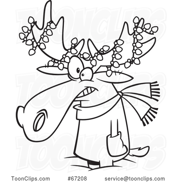 Cartoon Lineart Christmas Moose with Lights
