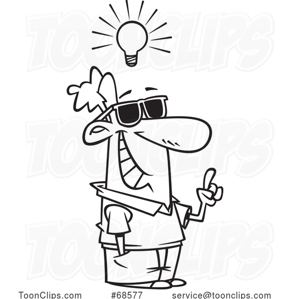 Cartoon Lineart Cool Guy with a Bright Idea