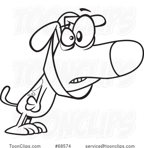 Cartoon Lineart Dog Wearing the Cone of Shame After Neuter