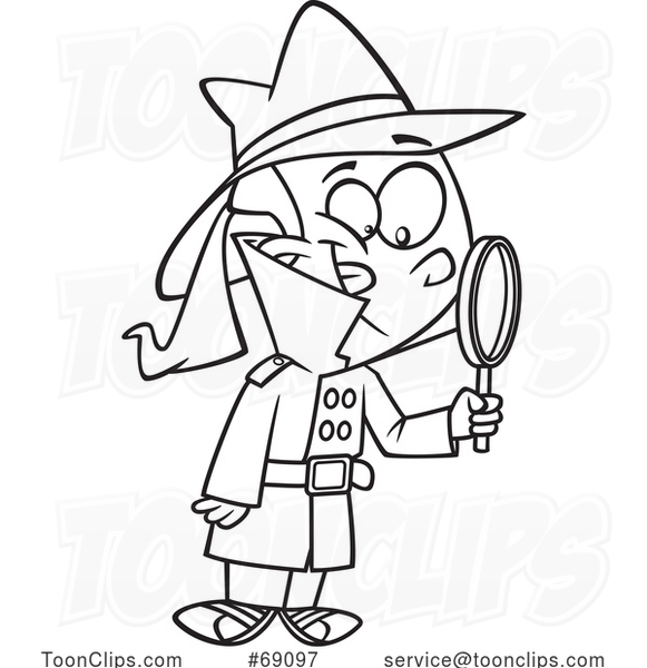 Cartoon Lineart Girl Detective