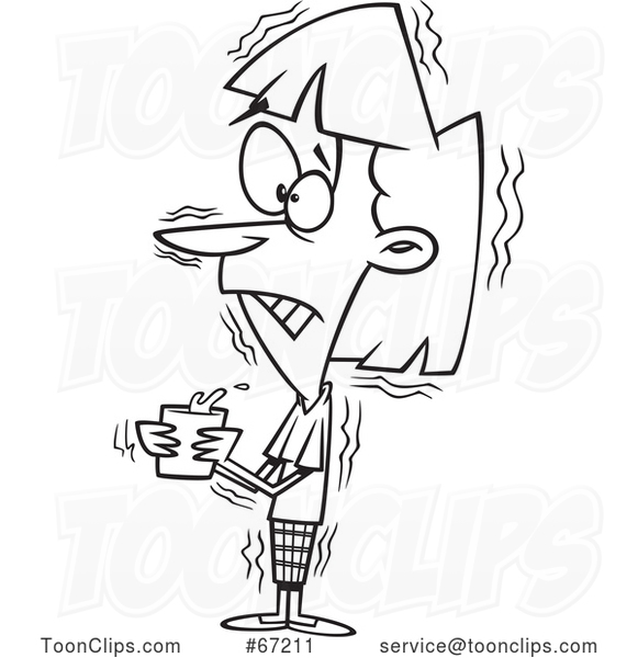 Cartoon Lineart Jittery Lady Holding a Cup of Coffee