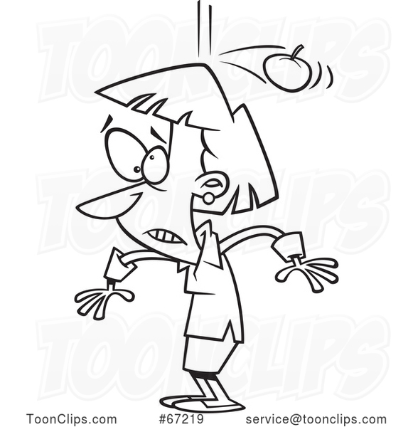 Cartoon Lineart Lady Being Bonked on the Head by a Falling Apple