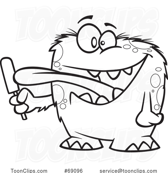 Cartoon Lineart Monster Licking a Popsicle