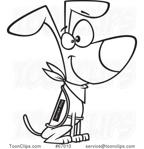 Cartoon Lineart Sitting Happy Service Dog
