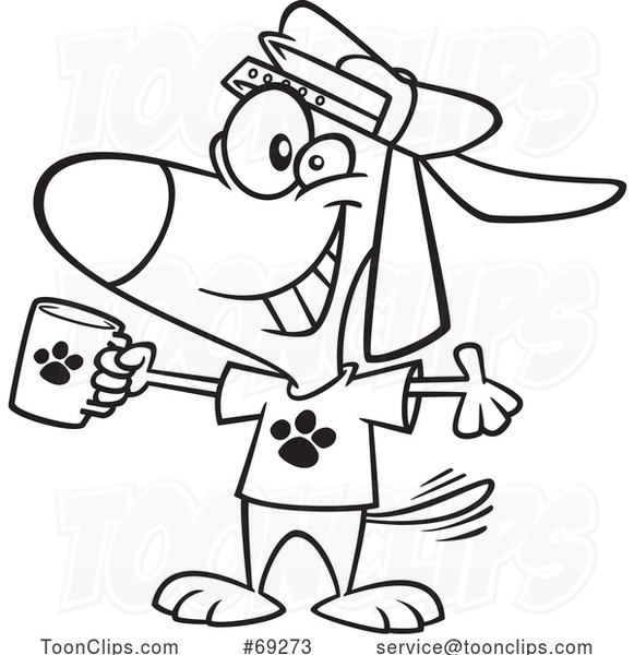 Cartoon Lineart Swag Dog Holding a Cup