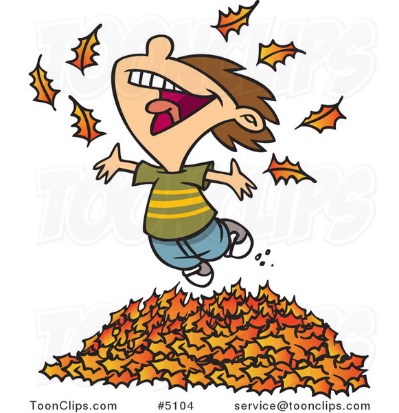 Cartoon Little Boy Playing in Leaves