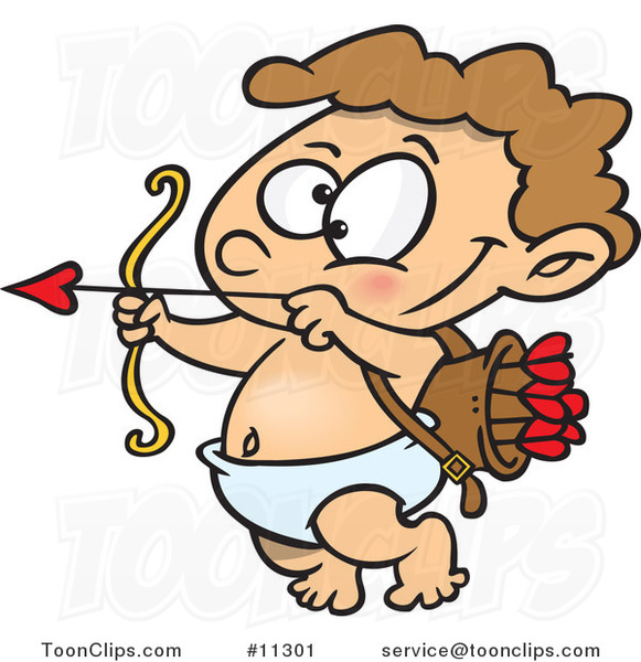 Cartoon Little Cupid Practicing with Arrows