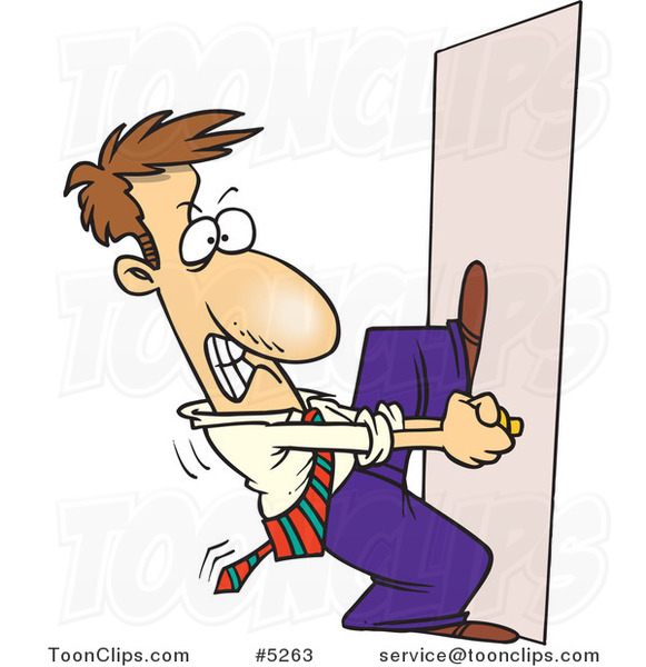 Cartoon Locked out Business Man Trying to Open a Door #5263 by Ron Leishman