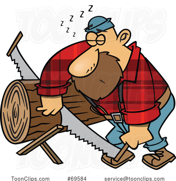 Cartoon Lumberjack Snoring and Sawing Logs
