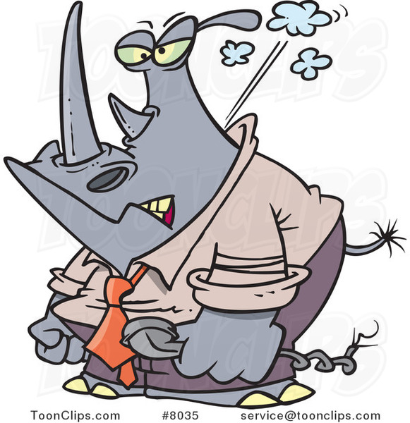 Cartoon Mad Business Rhino Blowing His Collar