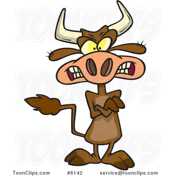 Cartoon Mad Cow with Folded Arms
