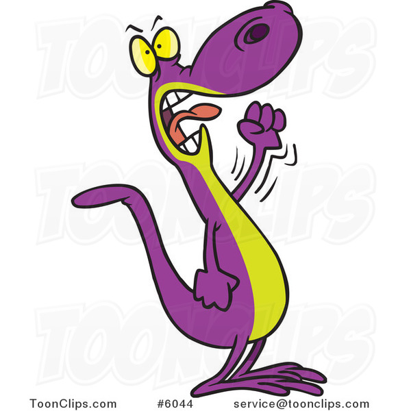 Cartoon Mad Lizard Waving His Fist