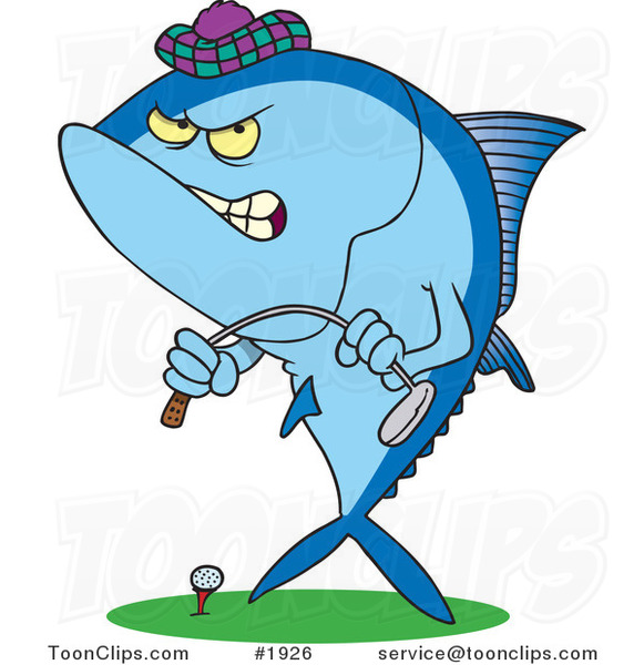 Cartoon Mad Tuna Fish Playing Golf