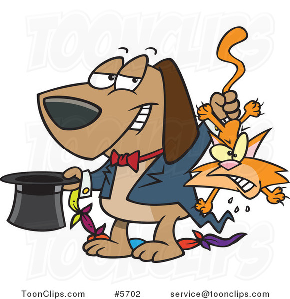 Cartoon Magician Dog Pulling a Cat out of a Hat
