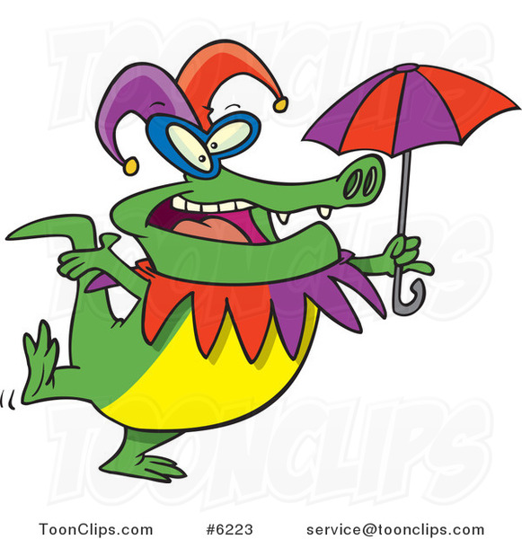 Cartoon Mardi Gras Crocodile Holding an Umbrella