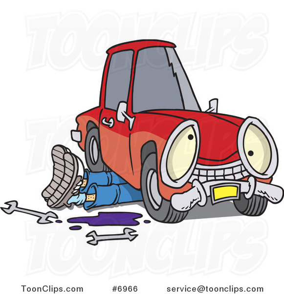 Cartoon Mechanic Working Under A Car 6966 By Ron Leishman