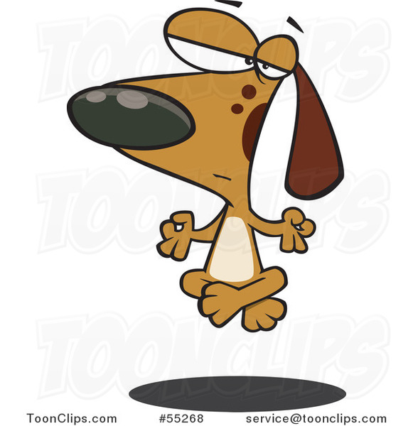 Cartoon Meditating Brown Dog Floating off of the Floor
