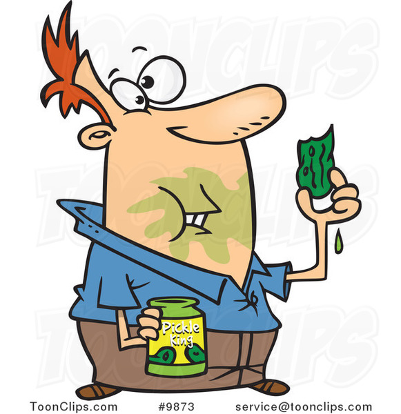 Cartoon Messy Guy Eating Pickles