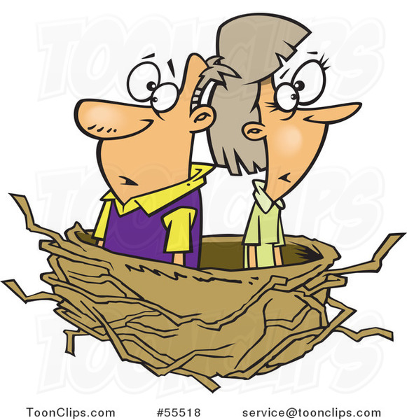 Cartoon Middle Aged Couple in an Empty Nest