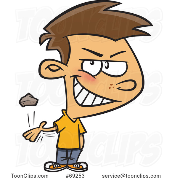 Cartoon Mischievous Boy Throwing A Rock By Ron Leishman