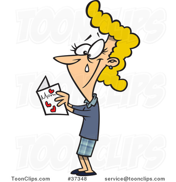 Cartoon Mom Crying While Reading Her Mothers Day Card