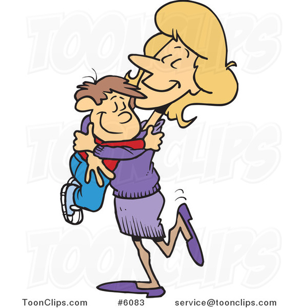 Cartoon Mom Hugging Her Son #6083 by Ron Leishman