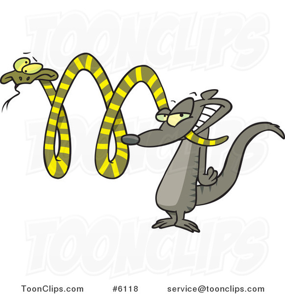 Cartoon Mongoose Attacking a Snake