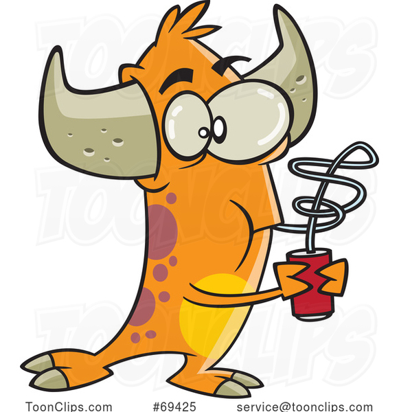 Cartoon Monster Drinking a Soda Through a Twisty Straw