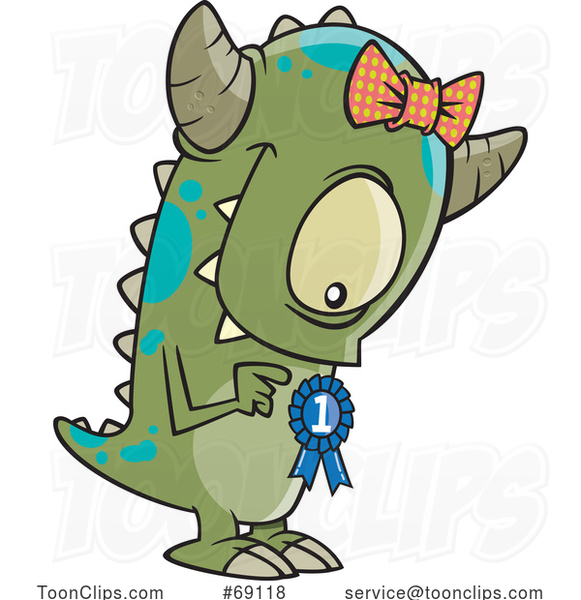 Cartoon Monster with a Winner Medal