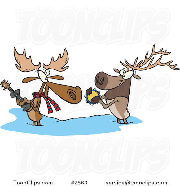 Cartoon Moose and Elk Jamming in the Snow