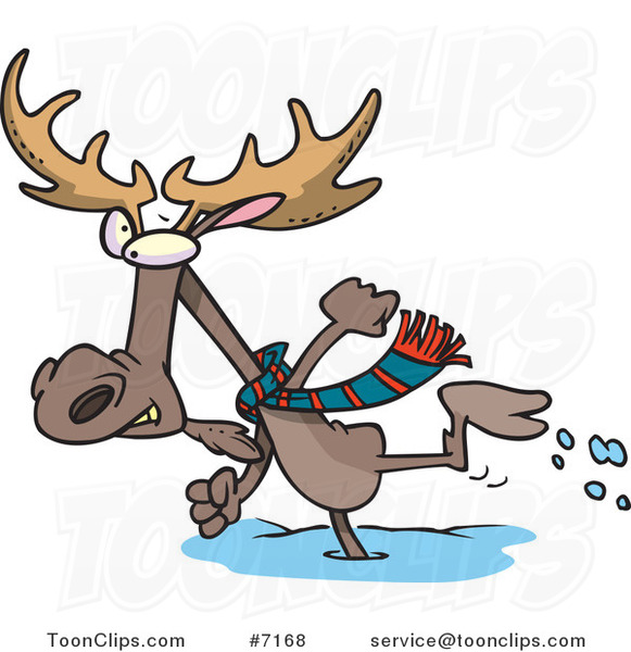 Cartoon Moose Running in the Snow
