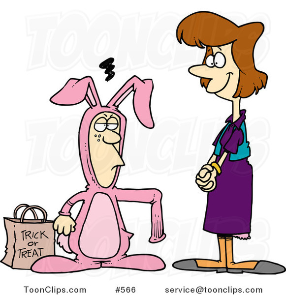 Cartoon Mother Admiring Her Son in a Rabbit Costume for Halloween