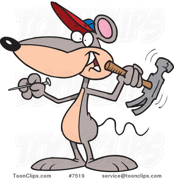 Cartoon Mouse Holding a Hammer