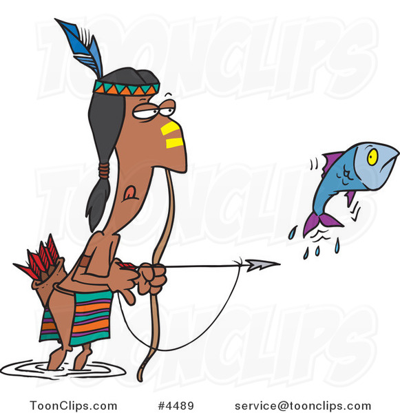 Cartoon Native American Guy Bow Fishing #4489 by Ron Leishman