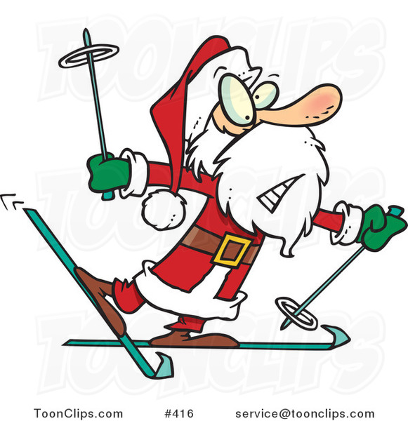 Cartoon Nervous Santa Skiing