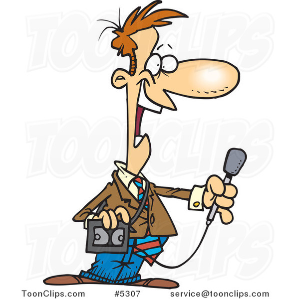 Cartoon News Reporter Holding a Microphone