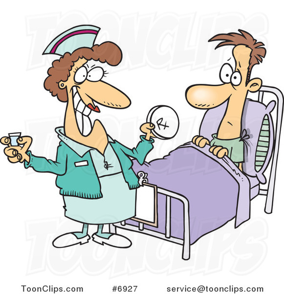 Cartoon Nurse Giving a Patient Medication #6927 by Ron Leishman