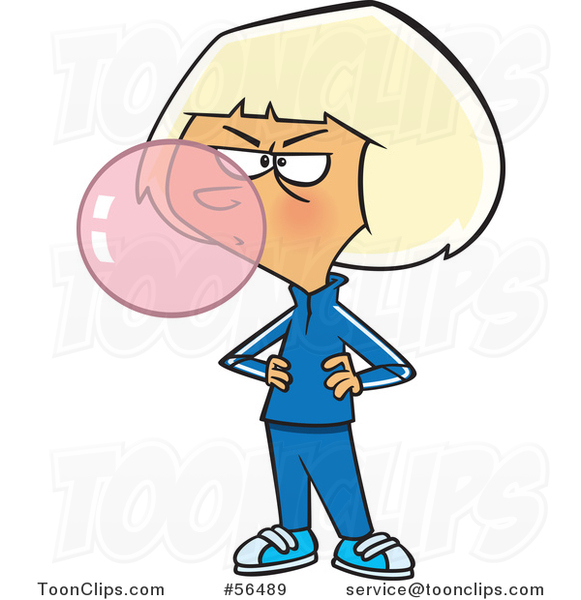 cartoon blowing bubble gum