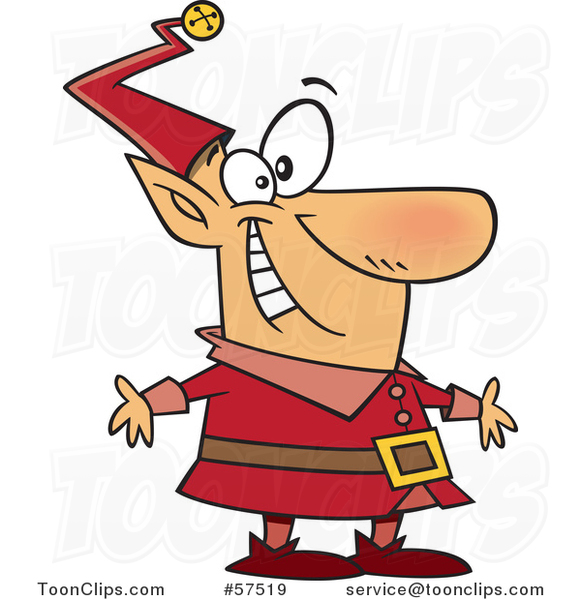 Cartoon of Happy Christmas Elf in a Red Suit
