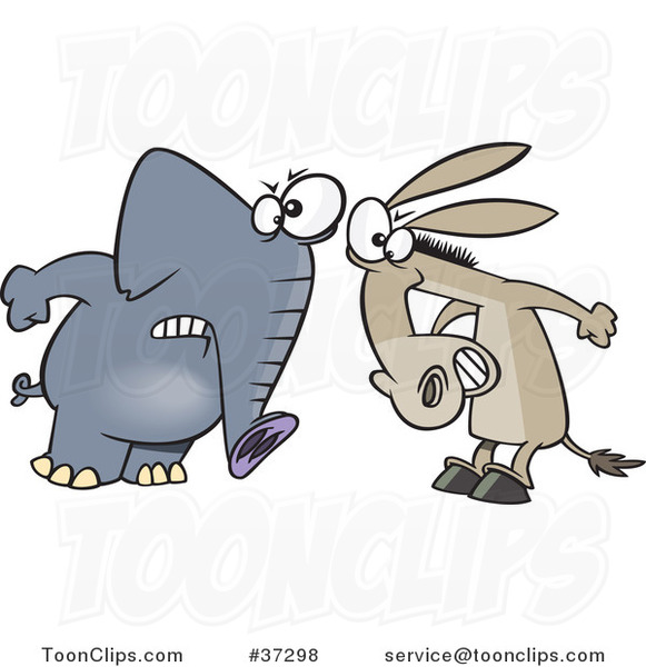 Cartoon Opposing Democratic Donkey and Republican Elephant #37298 by Ron  Leishman