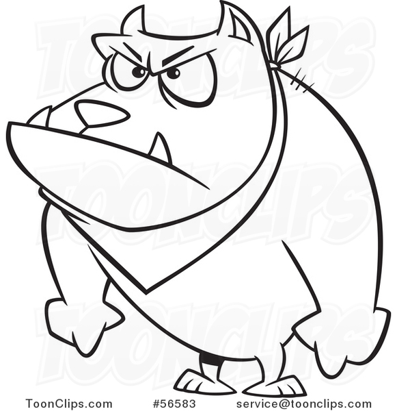 Cartoon Outline Angry Pit Bull Dog with His Paws in Fists #56583 by Ron  Leishman